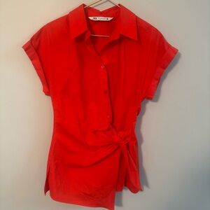 ZARA Women's Side Tie Blouse Shirt Orange Size XS NWOT